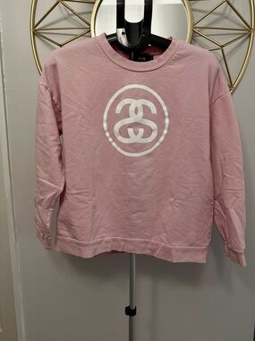 Vintage Stüssy Dusty Rose Pink Logo Sweatshirt Medium